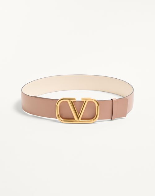 Valentino Garavani - Reversible Vlogo Signature Belt In Glossy Calfskin 40 Mm - Ivory - Woman - Accessories