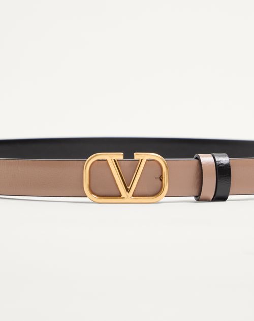 Valentino Garavani - Reversible Vlogo Signature Belt In Glossy Calfskin 20 Mm - Smokey Brown/black - Woman - Accessories