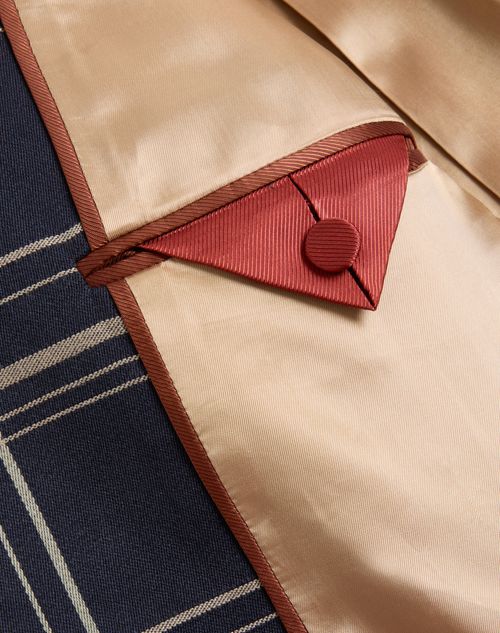 Valentino - Double-breasted Wool And Cotton Jacket With Check Pattern - Navy/grey - Man - Coats And Blazers