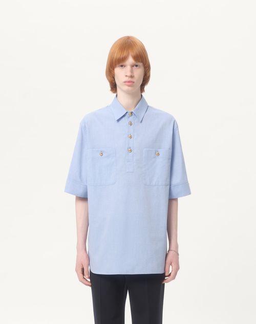 Valentino - Oxford Cotton Polo Shirt - Azure - Man - Shirts