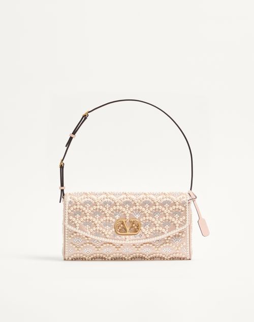 Valentino Garavani - Valentino Garavani Devain Small Shoulder Bag With Pearls And Rhinestones - Cream - Woman - Shoulder Bags