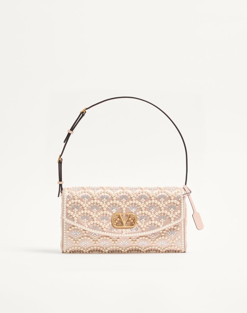 Valentino Garavani Women's Cream Devain Small Shoulder Bag With Pearls And Rhinestones Woman Uni