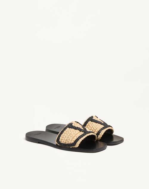 Valentino Garavani - Viva Superstar Slide Sandal In Raffia With Crochet Embroidery - Natural - Woman - Slides And Thongs
