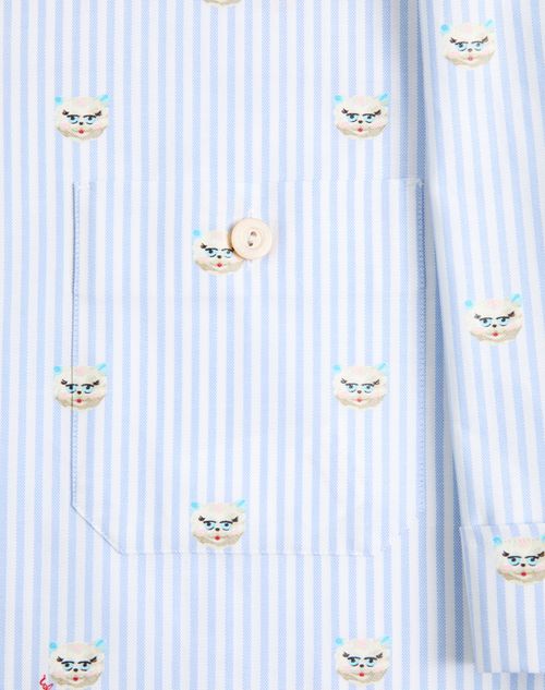 Valentino - Camicia Valentino In Cotone Oxford Con Stampa Le Chat De La Maison - Azzurro/bianco - Uomo - Camicie