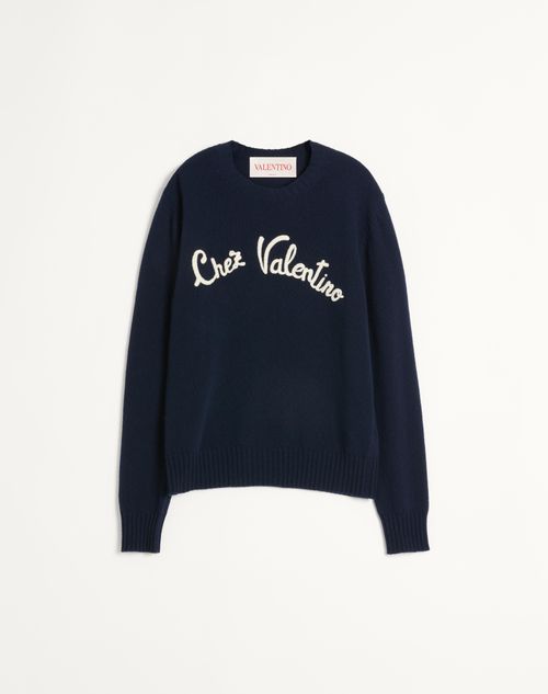 Valentino Wool Crewneck Jumper With Chez Valentino Embroidery Man Blue L