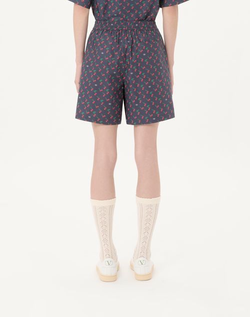 Valentino - Bermudas De Popelina De Algodón Con Estampado Cherryfic - Azul - Hombre - Pantalones Largos Y Cortos