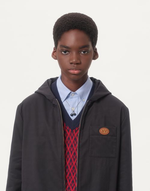 Valentino - Chaqueta De Nailon Con Capucha Y Parche Del Vlogo - Azul Marino - Hombre - Chaquetas Y Plumíferos