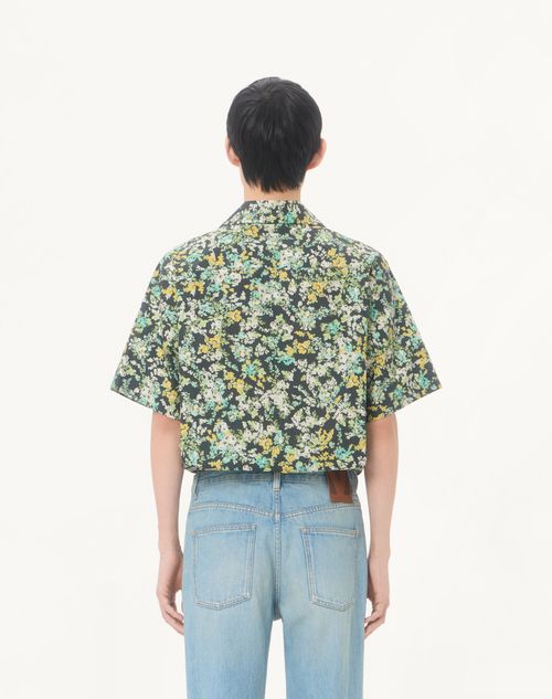Valentino - Valentino Cotton Poplin Bowling Shirt With Papier Floral Print - Black/multicolor - Man - Shirts