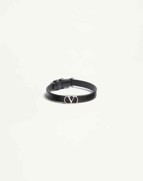 Valentino Garavani Vlogo Signature Grainy Calfskin Bracelet Man Black Onesize
