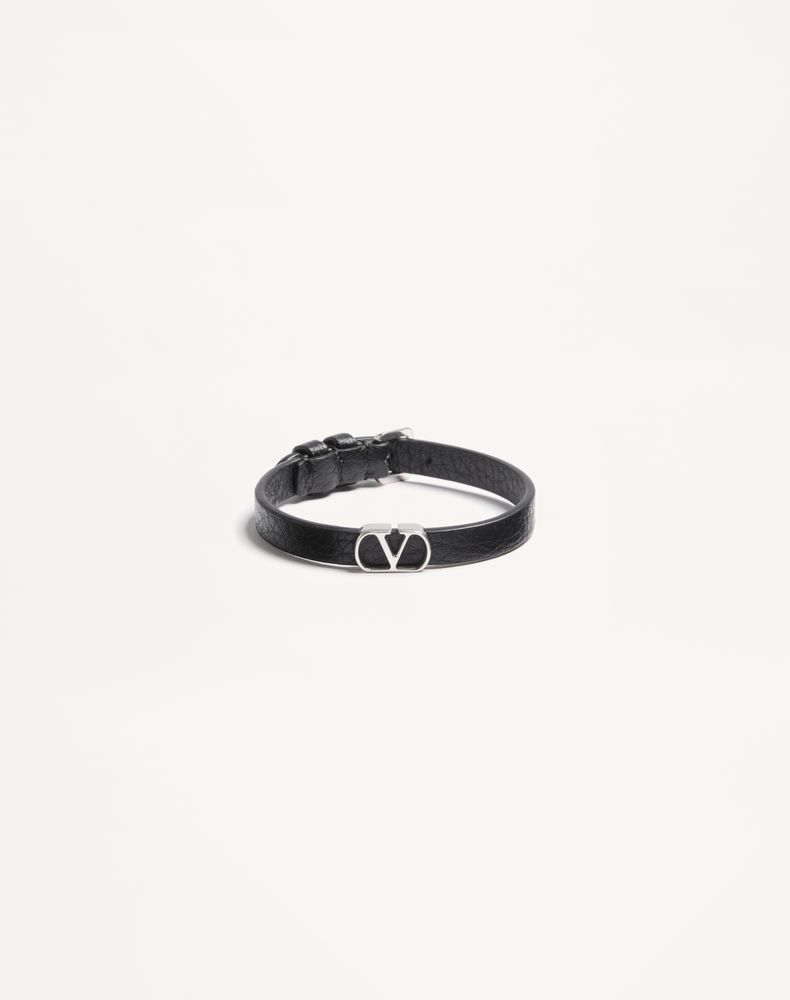 Valentino Garavani Men's Black Vlogo Signature Grainy Calfskin Bracelet Man Uni
