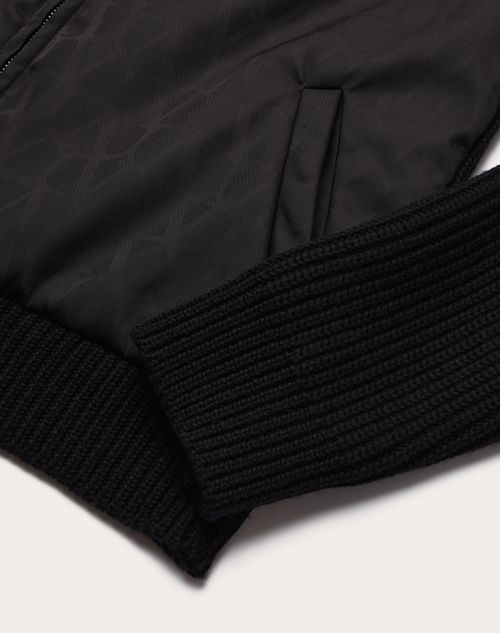Valentino - Wool Knit Jacket With Toile Iconographe Nylon Jacquard Front Panel - Black - Man - Outerwear