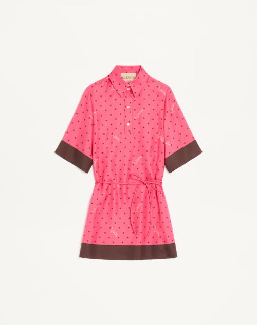 Valentino - Abito Chemisier In Twill Stelline Starry - Corallo/chocolate - Donna - Abiti