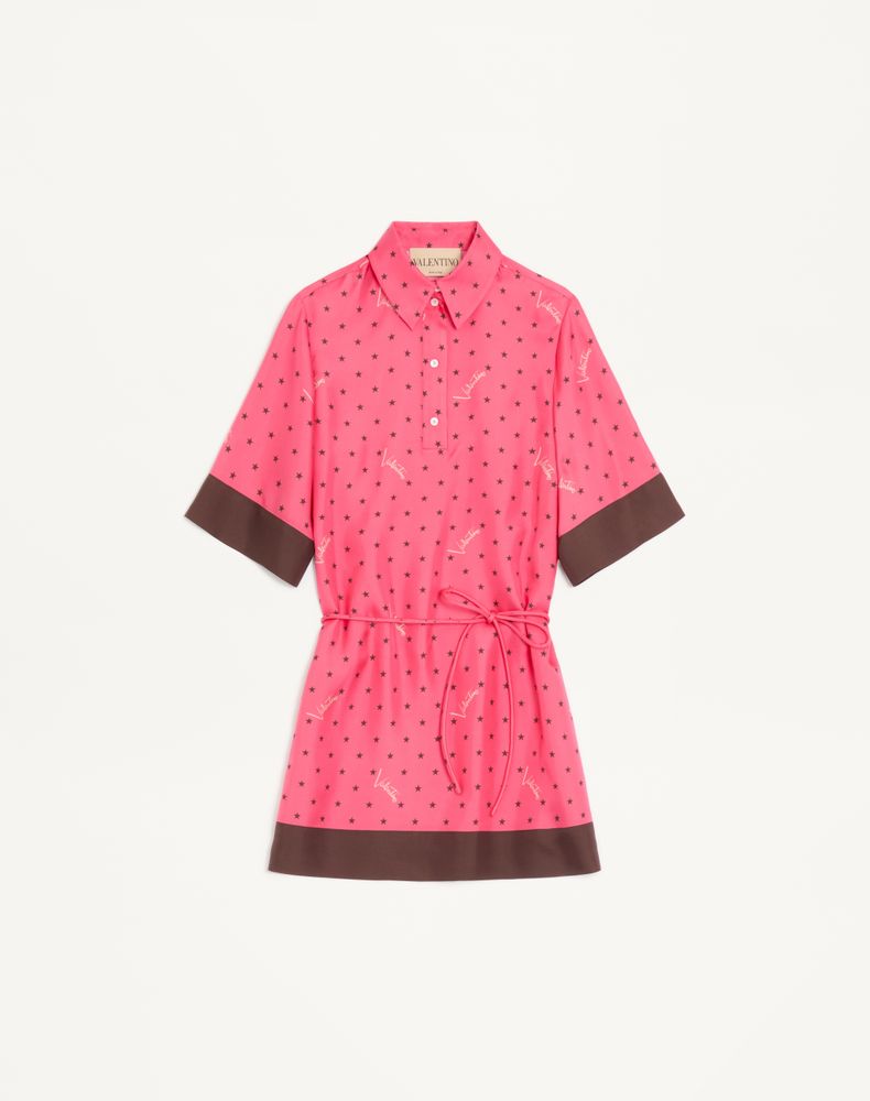 Valentino Women's Coral/Chocolate Stelline Firma Starry Twill Shirt Dress Woman 44