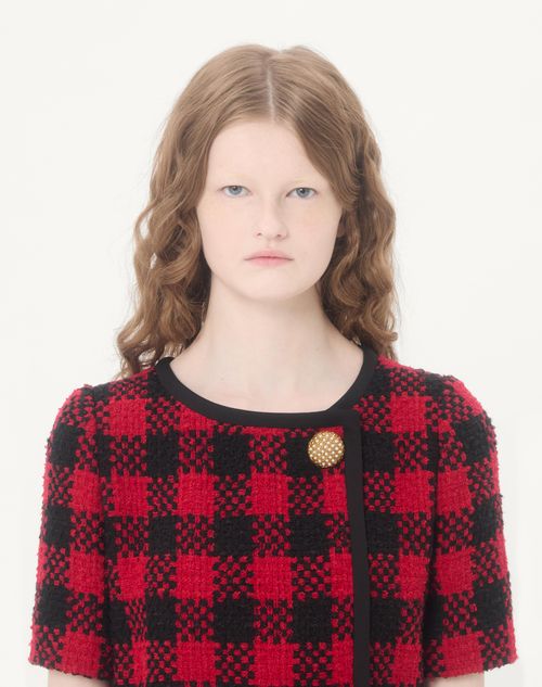 Valentino - Short Dress In Damier Tweed - Paris/black - Woman - Dresses
