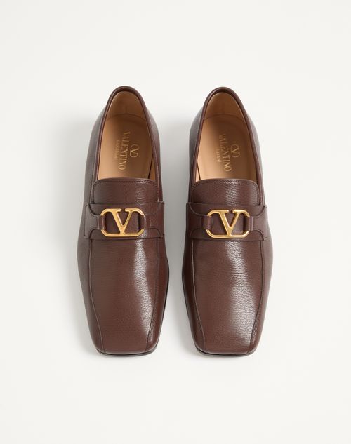 Valentino Garavani - Vlogo Signature Kidskin Loafer - Brown - Man - Loafers And Drivers
