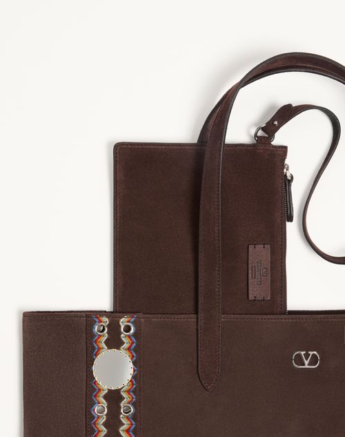 Valentino Garavani - Valentino Garavani Nellcôte Suede Shopping Bag - Testa Di Moro - Man - Totes