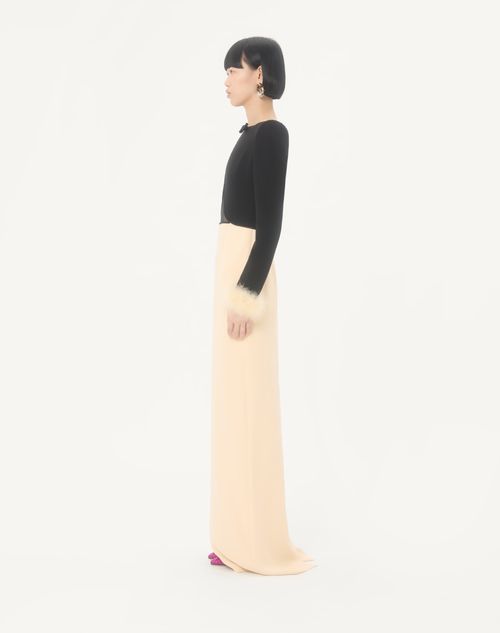 Valentino - Cady Couture Long Dress With Feathers - Black/birch - Woman - Gowns