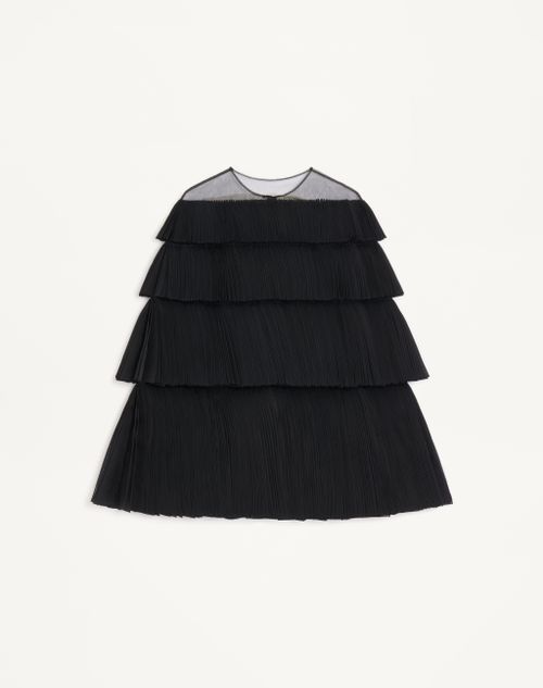 Valentino - Embroidered Organza Cape - Black/butter - Woman - Coats And Outerwear