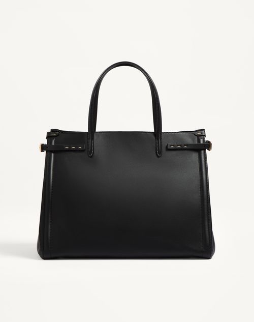 Valentino Garavani - Valentino Garavani Antibes Medium Calfskin Shopping Bag - Black - Woman - Totes