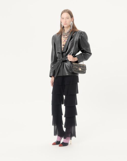 Valentino Garavani - Borsa Media A Spalla Valentino Garavani Rockstud Spike In Nappa Ricamata - Nero/multicolor - Donna - Borse A Spalla