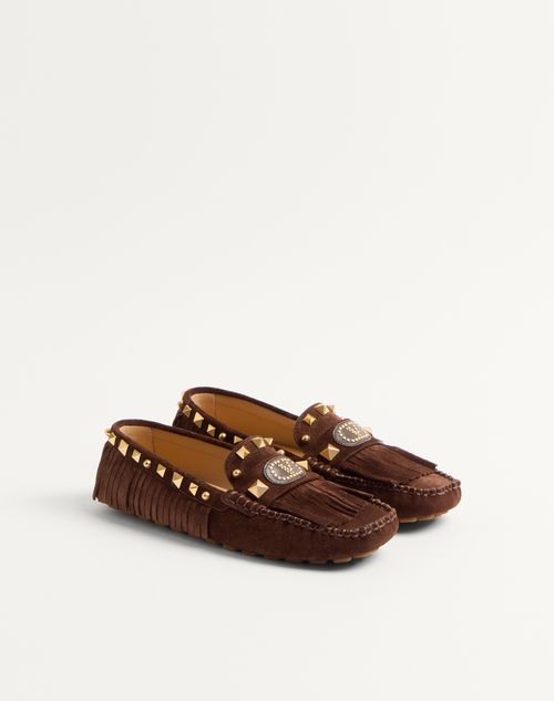 Valentino Garavani - Plaster Caster Driver Loafer In Suede With Fringes - Fondant - Woman - Loafers & Oxford
