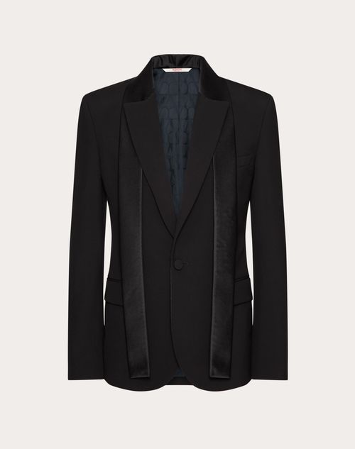 Shop Valentino Single-breasted Wool Jacket With Scarf Collar In Black