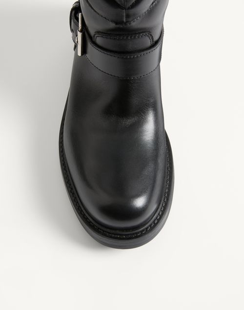 Valentino Garavani - Rayons Biker Boot In Calfskin And Nappa Leather With Chevron Pattern 40mm - Black - Woman - Boots And Ankle Boots