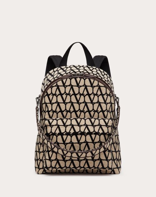 Valentino Garavani Toile Iconographe Backpack With Leather Detailing In Beige/black