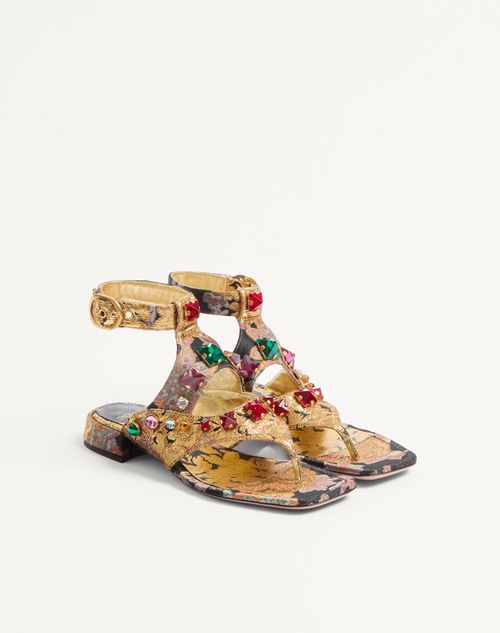 Valentino Garavani - Preshoes Sandal In Apres L'hiver Jacquard Fabric With Crystals 20mm - Multicolor - Woman - Sandals