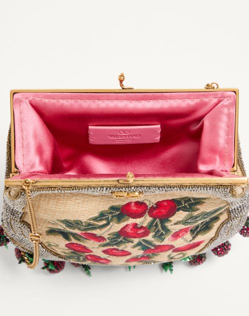 Valentino Garavani - Valentino Garavani Nellcote Fairytales Beaded Clutch In Jacquard Raffia With Cherryfic Pattern - Natural/multicolor - Woman - Clutches