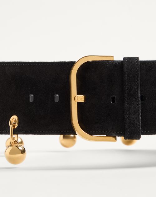 Valentino Garavani - Vlogo Signature Suede Belt 65 Mm - Black - Woman - Belts