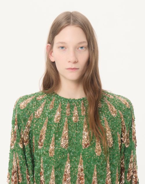 Valentino - Embroidered Chiffon Top - Green/multicolour - Woman - Shirts & Tops
