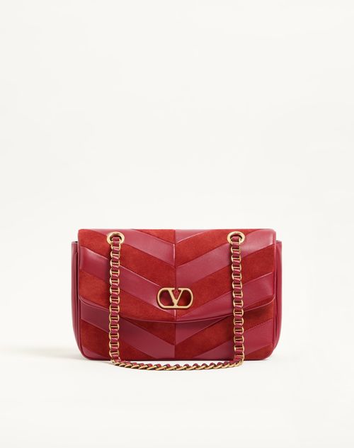 Valentino Garavani - Borsa Media Con Catena Valentino Garavani Djuna In Suede E Nappa Motivo Chevron - Rosso - Donna - Borse A Spalla