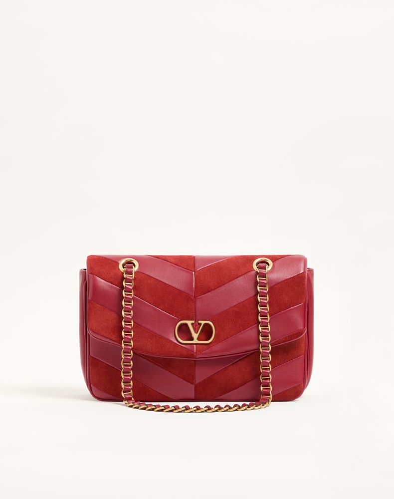 Valentino Garavani Women's Red Djuna Medium Chain Bag In Suede And Nappa With Chevron Pattern Woman Uni