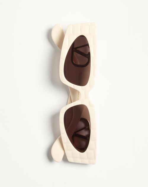 Valentino - Lunettes Rectangulaires En Acétate - Ivoire/gris Dégradé - Femme - Lunettes De Soleil