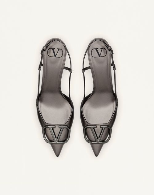 Valentino Garavani - Vlogo Signature Slingback Pump In Laminated Nappa Leather 80mm - Dark Grey - Woman - Pumps