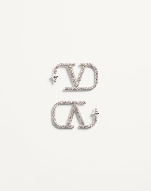 Valentino Garavani Vlogo Signature Earrings In Metal And Swarovski Crystals. Woman Palladium/crystal Onesize