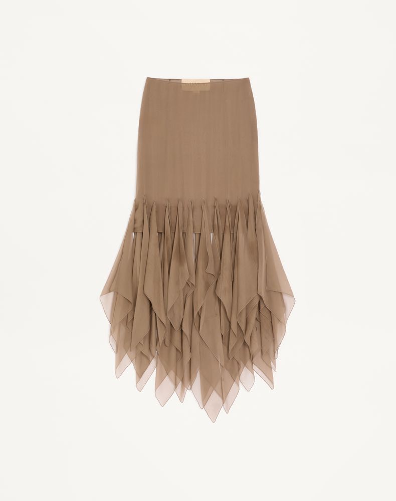 Valentino Women's Military Green Asymmetrical Chiffon Midi Skirt Woman 44