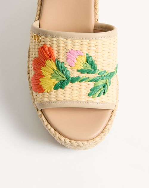 Valentino Garavani - Bribri Raffia Wedge Sandal With Floral Embroidery 115mm - Beige - Woman - Espadrilles And Wedges