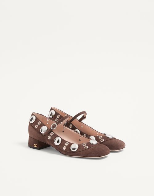 Valentino Garavani - Nellcôte Mary-jane Pumps In Crust Leather 30mm - Testa Di Moro - Woman - Ballerinas