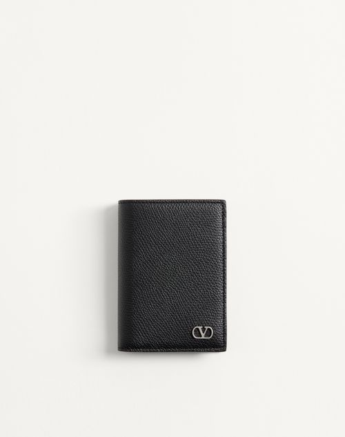 Valentino Garavani Valentino Garavani Vlogo Signature Cardholder In Grainy Calfskin Man Black Onesize