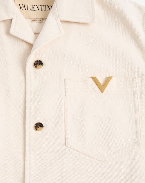 Valentino - Chemise Bowling Valentino En Denim Avec Vgold - Ivoire - Homme - Denim