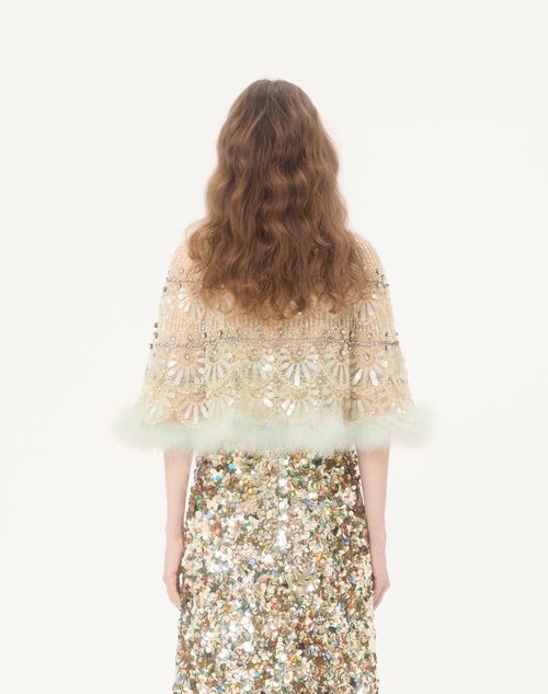 Valentino - Cape En Tulle Illusione Brodée - Multicolor - Femme - Vestes Et Manteaux