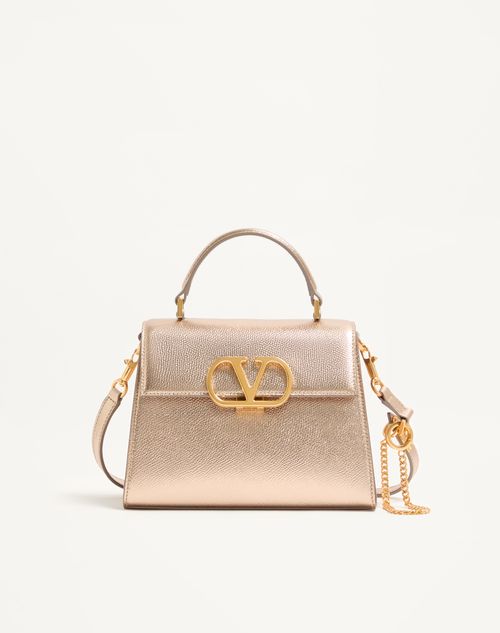 Valentino Garavani - Valentino Garavani Vsling Small Handbag In Laminated Grainy Calfskin - Champagne - Woman - Top Handle Bags