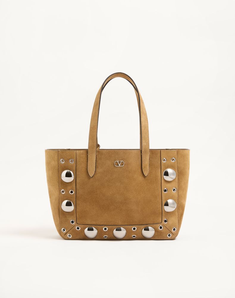 Valentino Garavani Nellcôte Medium Suede Shopping Bag Woman Havana Beige Uni In Brown