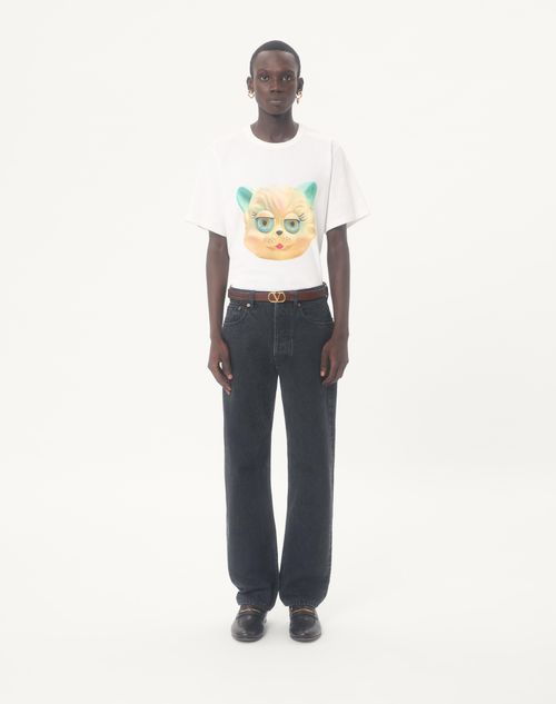Valentino - Valentino Cotton T-shirt With Le Chat De La Maison Print - Ivory - Man - Tshirts And Sweatshirts