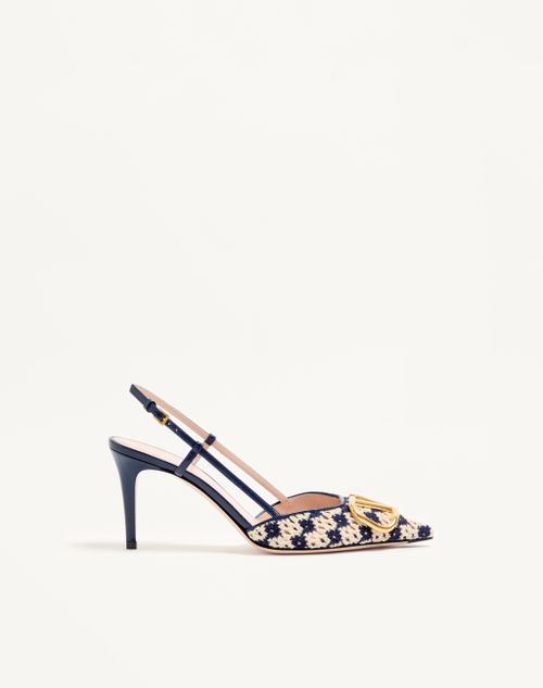 Valentino Garavani - Décolleté Slingback Vlogo Signature In Tessuto Crochet 80mm - Blu/beige - Donna - Décolleté