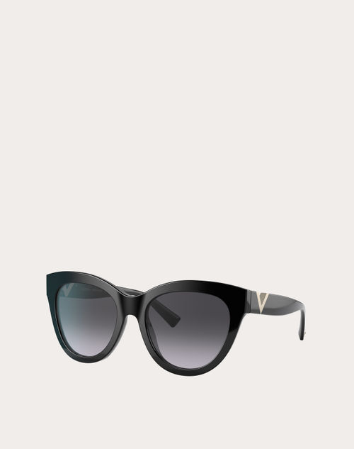Valentino - Rectangular Acetate Frame Roman Stud - Black - Woman - Eyewear