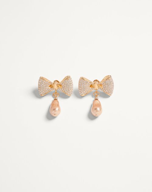 Valentino Garavani San Fin Metal Earrings With Swarovski® Crystals And Pearls Woman Gold Uni
