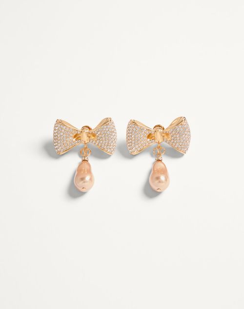 Valentino Garavani San Fin Metal Earrings With Swarovski Crystals And Pearls Woman Gold Onesize